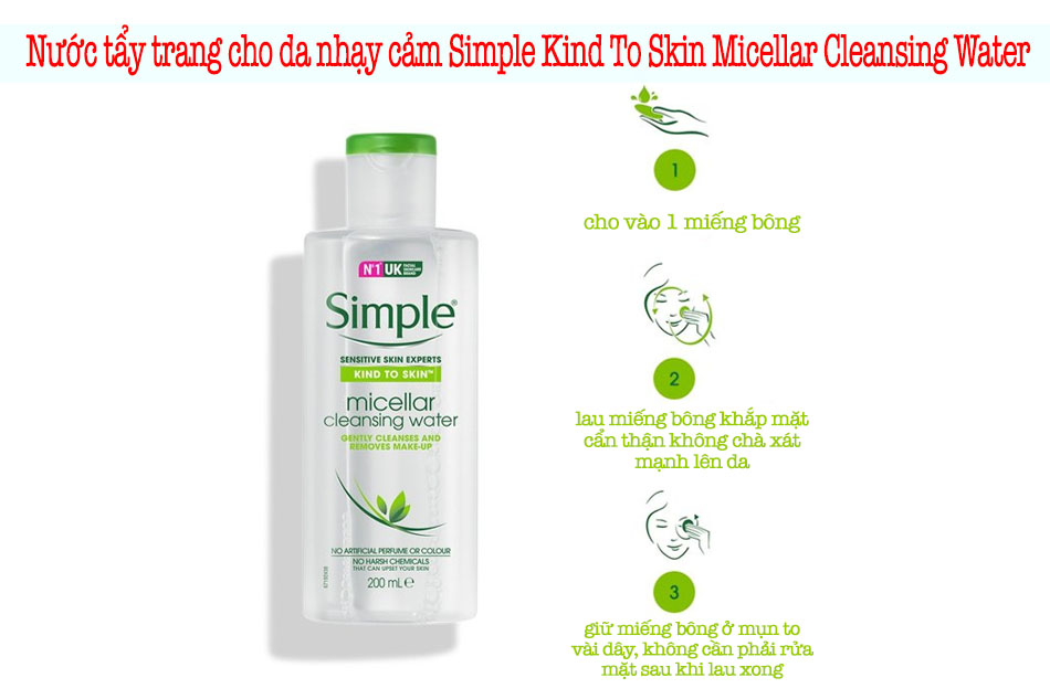 Nước tẩy trang cho da nhạy cảm Simple Kind To Skin Micellar Cleansing Water